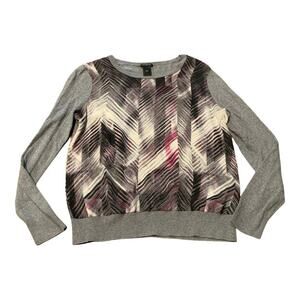 ANN TAYLOR Women's Top Sweater Geometric Print Scoop Neck Medium